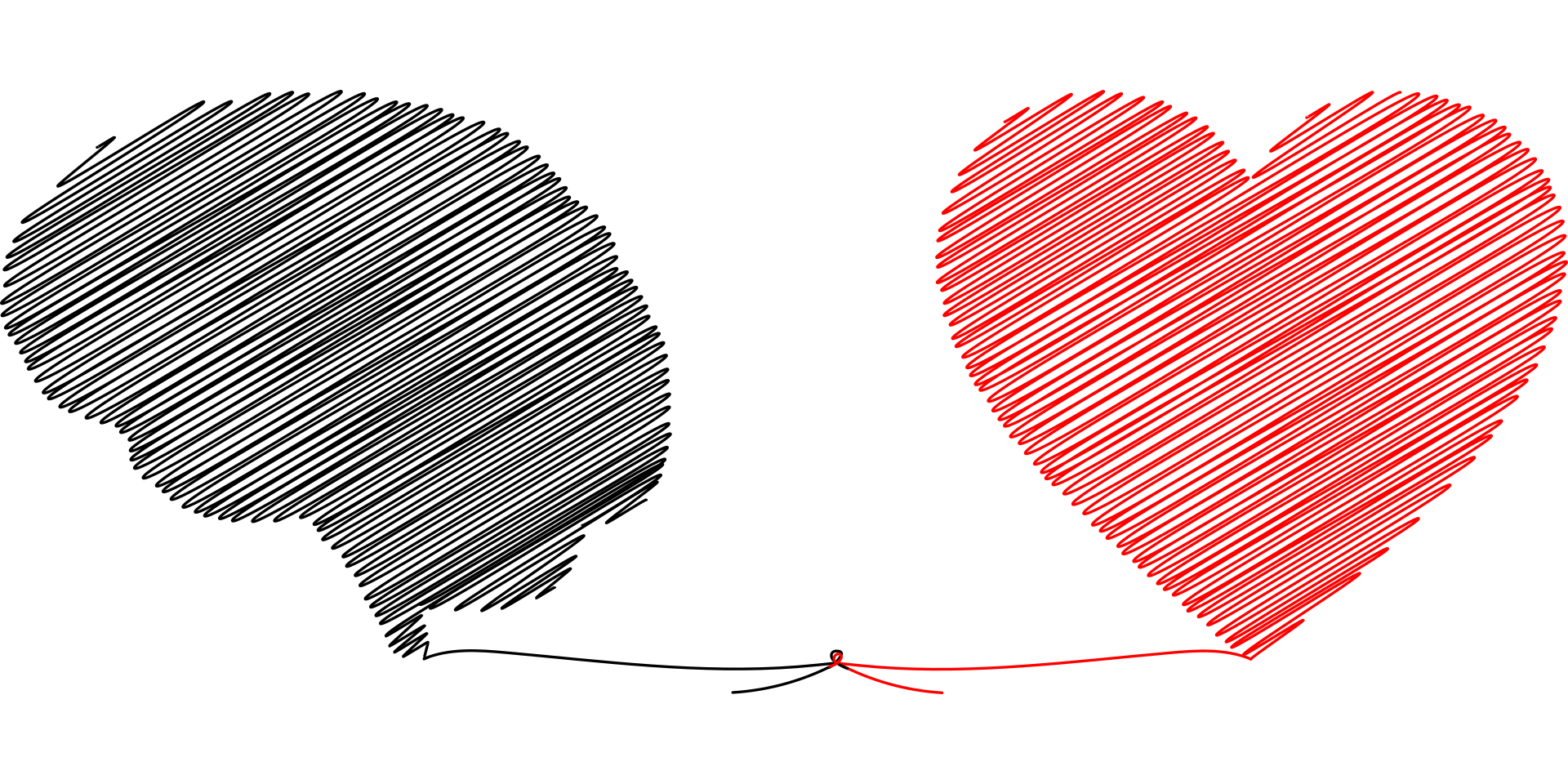 I drawing of a heart and a brain connected by a string